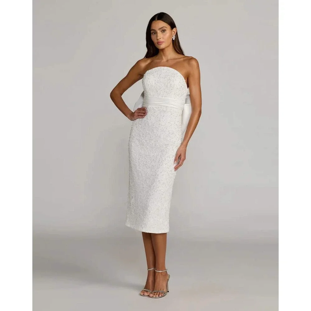 NWT Mac Duggal Ivory Strapless Beaded Bow Back Midi Dress‎ $498 - Size 6